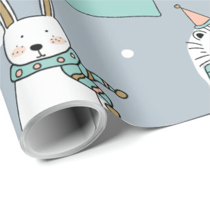 Papel De Presente Estilo de desenho animado dos animais cúpulos de N