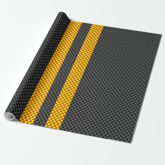Papel De Presente Estilo de Fibra de Carbono de Grelha Amarela (Desenrolado)