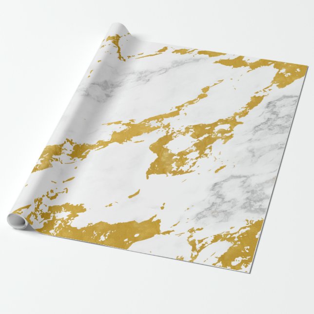 Papel De Presente Estilo de mármore elegante6 - Dourado e branco (Desenrolado)