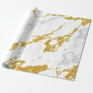 Papel De Presente Estilo de mármore elegante6 - Dourado e branco
