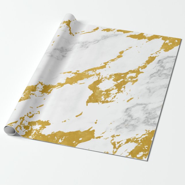Papel De Presente Estilo de mármore elegante6 - Dourado e branco (Desenrolado)