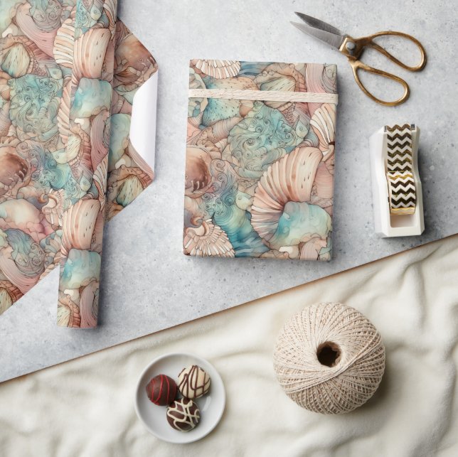 Papel De Presente Estilo de Nouveau de Arte em Aquarela Padrão de Ca (Artesanato)