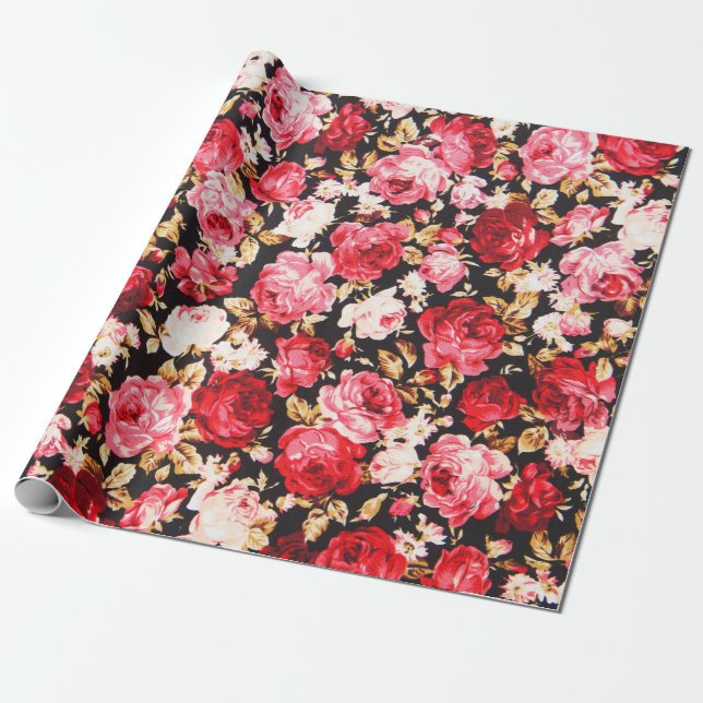 Papel De Presente Estilo de safra flores padrão de tecido (Desenrolado)