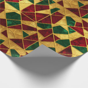 Papel De Presente Estilo de Vitral Natal Vermelho Verde Dourado