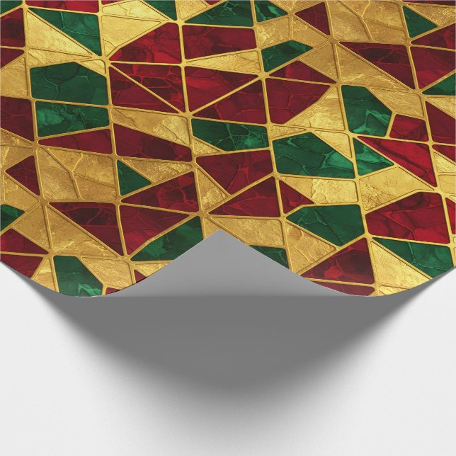 Papel De Presente Estilo de Vitral Natal Vermelho Verde Dourado (Ponta)