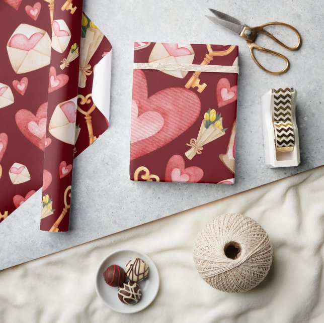 Papel De Presente Estilo do Coração Vermelho (Artesanato)