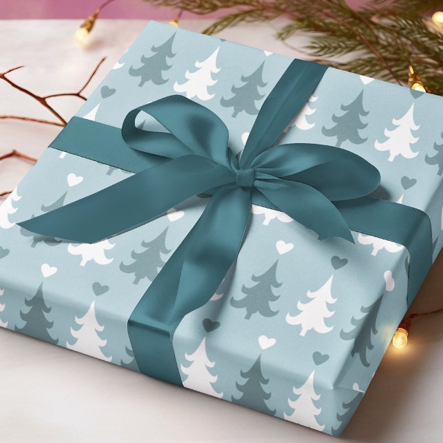 Papel De Presente Estilo Escandinavo Azul Árvore de Natal Nórdica (Criador carregado)