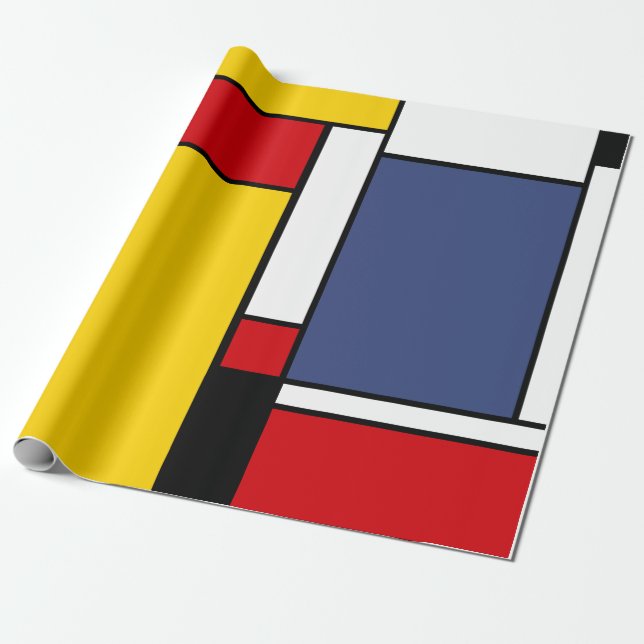 Papel De Presente Estilo Geométrico Moderno Inspirado Mondrian (Desenrolado)