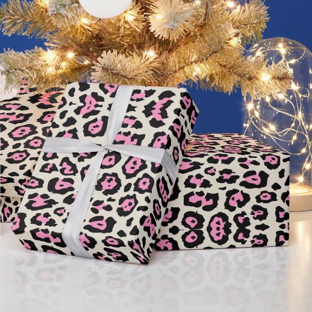 Papel De Presente Estilo impresso de leopardo rosa branco antigo fem (Feriados)