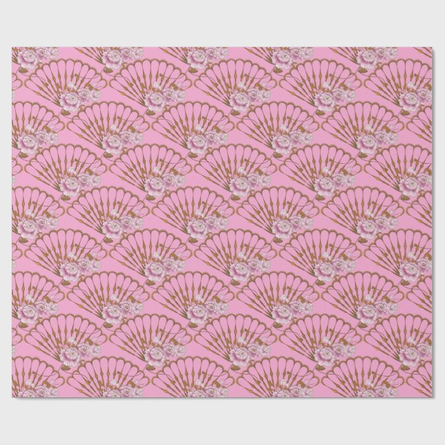 Papel De Presente Estilo japonês divertido e rosas rosa (Aberto)