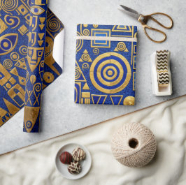 Papel De Presente Estilo Klimt Azul+Ouro Renascimento Egípcio