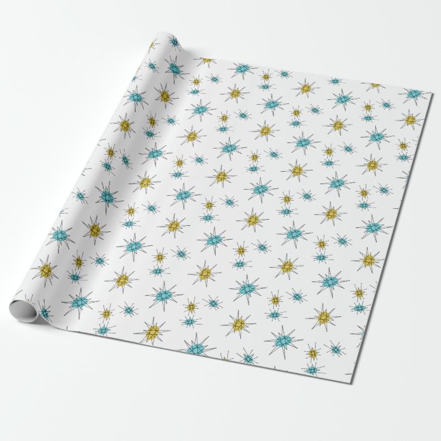Papel De Presente Estilo moderno do meio século, Starburst atômico (Desenrolado)