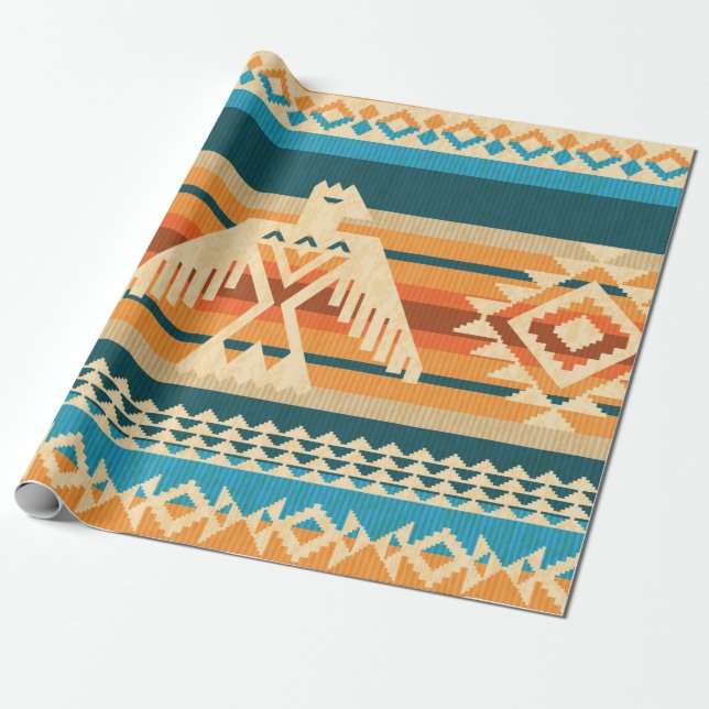 Papel De Presente Estilo Navajo abstrato com padrão uniforme com águ (Desenrolado)