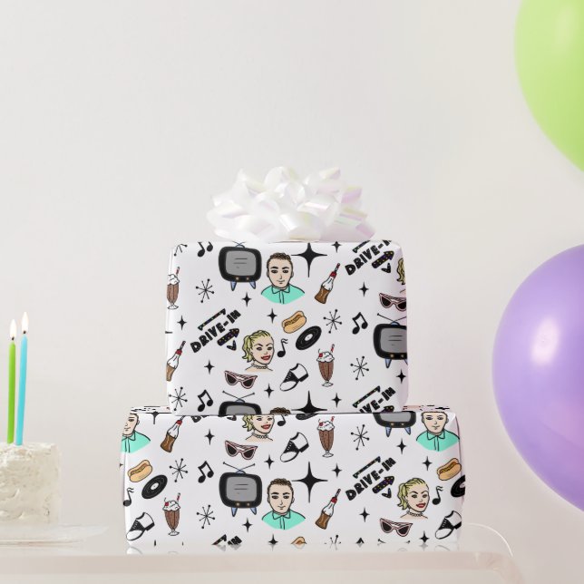 Papel De Presente Estilo Nostálgico Retro 1950 (Presentes para festas)