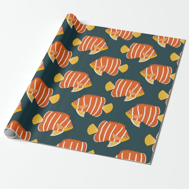 Papel De Presente Estilo perfeito de colheita com peixe. Design cria (Desenrolado)