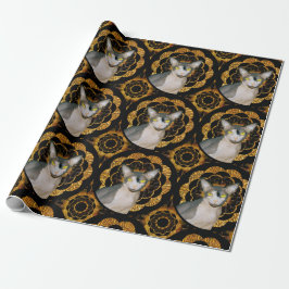 Papel De Presente Estilo Retro Preto e Dourado do Gato Ninja