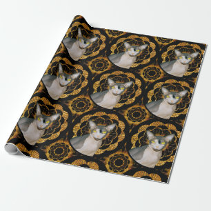 Papel De Presente Estilo Retro Preto e Dourado do Gato Ninja