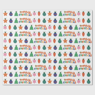 Papel De Presente Estilo rosa verde vermelho desenhado à mão Natal