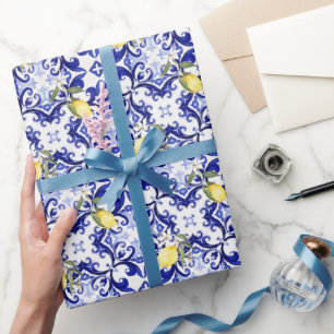 Papel De Presente Estilo siciliano,limões,majolica