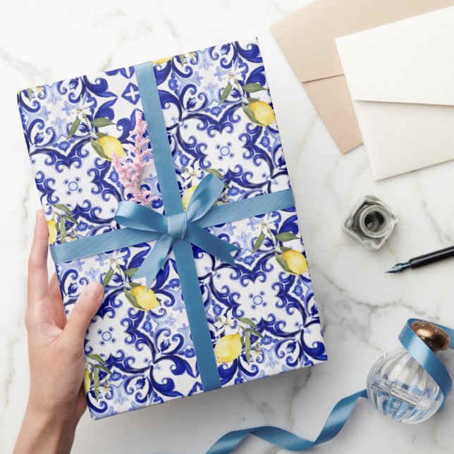 Papel De Presente Estilo siciliano,limões,majolica (Presentear)