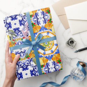 Papel De Presente Estilo siciliano,limões,majolica