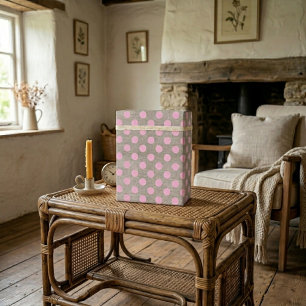 Papel De Presente Estilo Vintage Bolinhas Rosa em Burlap