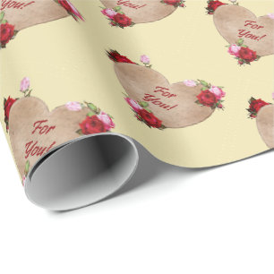 Papel de Presente Estilo Vintage Coração com Rosas