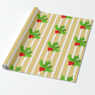 Papel De Presente Estilo Vintage Vermelho Verde Dourado Natal Holly