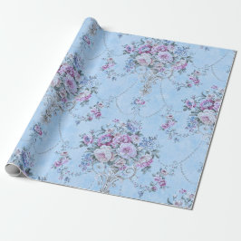 Papel De Presente Estilo Vitoriano Branco Azul Francês Decoupage Flo