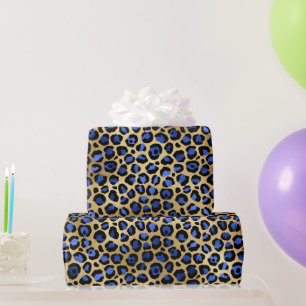 Papel De Presente Estiloso Azul & Dourado com Manchas de Leopardo em