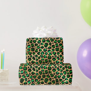 Papel De Presente Estiloso Verde & Dourado Folha Manchas de Leopardo