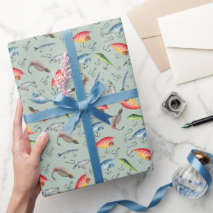 Papel De Presente Estirpes de pesca em verde-claro