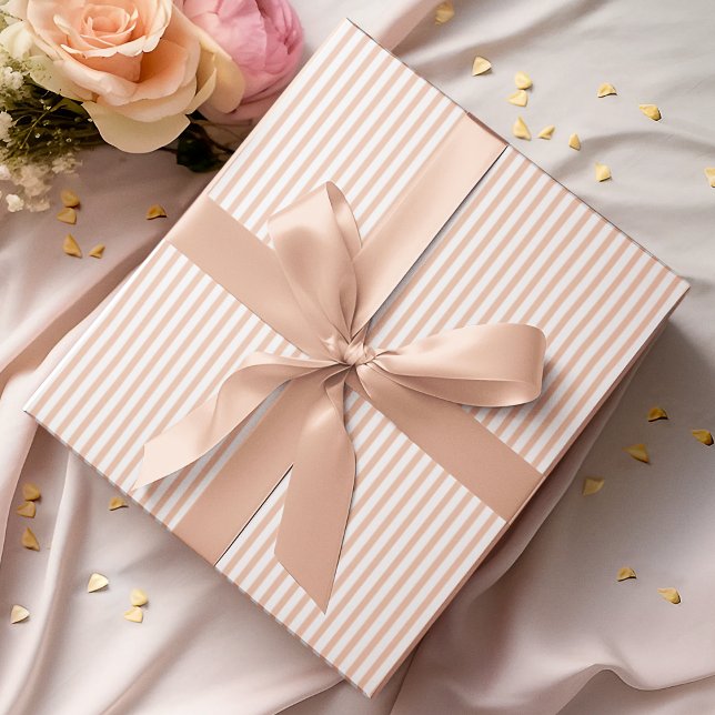Papel De Presente Estirpes Finas Laranja-Pastel Elegantes (Elegant Striped Wrapping in Pastel Orange & White. Chic & Timeless. For All Occasions and  All Ages.)