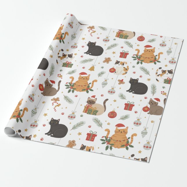 Papel De Presente estive Meowy Christmas Cat Pattern Gift (Desenrolado)