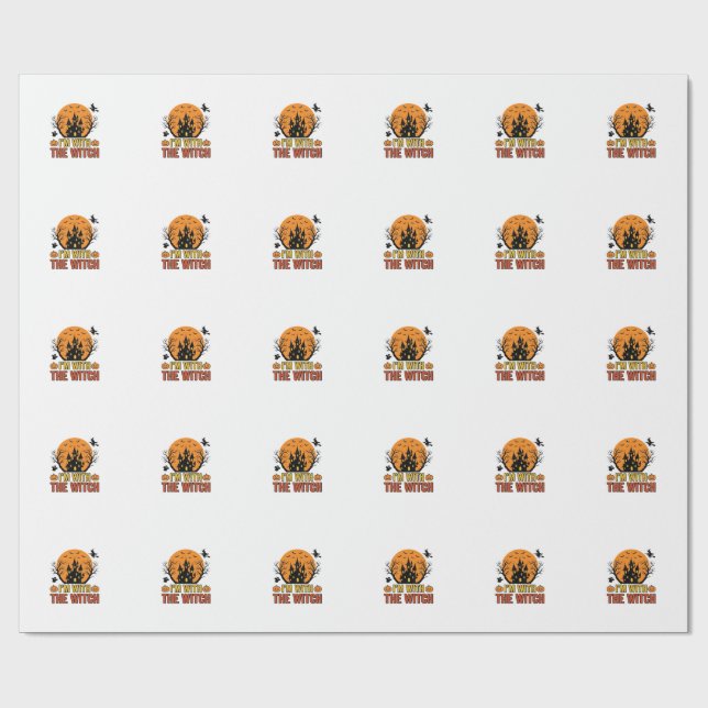 Papel De Presente Estou Com A Bruxa Design de Castelo de Halloween V (Aberto)