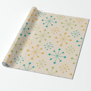 Papel De Presente Estouro de Estrela Atômico Meados do Século Laranj