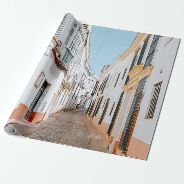 PAPEL DE PRESENTE ESTRADA COM CAMINHOS DE BEIGE EM CÉU AZUL (Desenrolado)