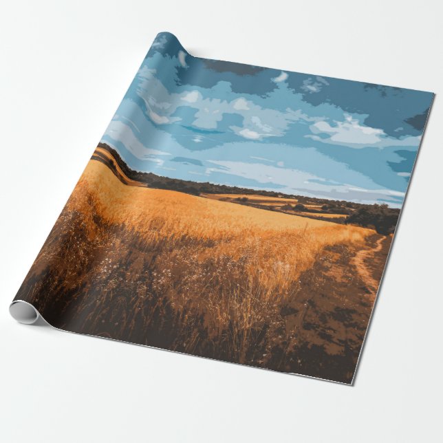 Papel De Presente Estrada Rural Ensolarada de Verão Campo Rústico Do (Desenrolado)