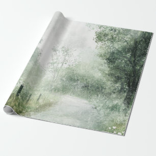 Papel De Presente Estrada Rural Nebulosa Caminho Florestal Paisagem 