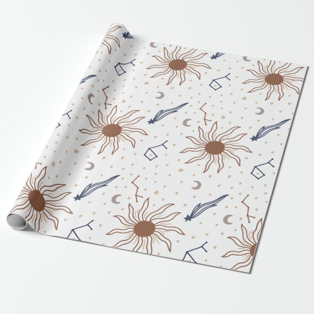 Papel De Presente Estrela Celestial, Sol e Lua (Desenrolado)