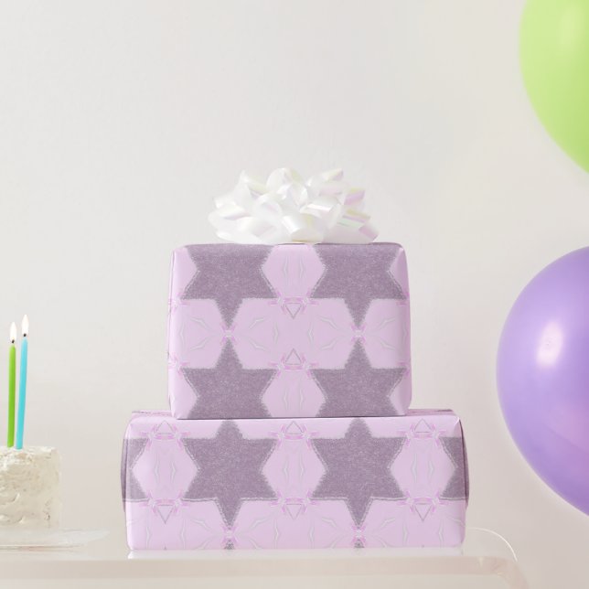Papel De Presente Estrela cintilante de David bat mitzvah rosa (Presentes para festas)