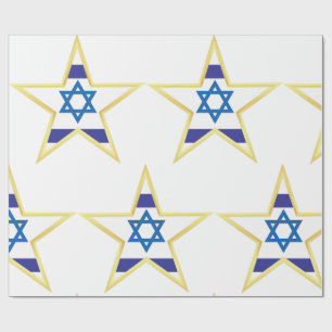 Papel De Presente Estrela de Davi da Bandeira Israelense com Recorte