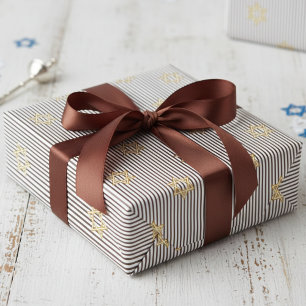 Papel De Presente Estrela de Davi Dourada Judaica Marrom Escuro Mode