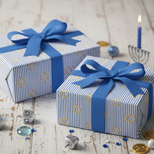 Papel De Presente Estrela de Davi Dourada Judia Azul Brilhante Listr