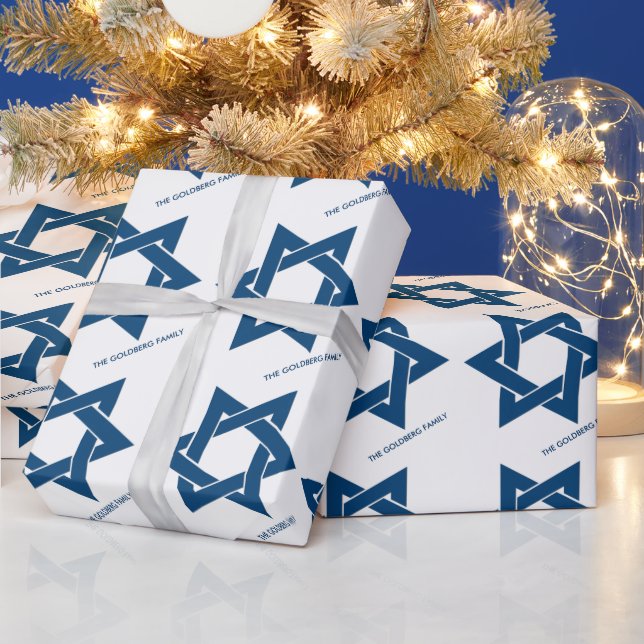 Papel De Presente Estrela de Hanukkah Azul de Marinho Simples de Dav (Feriados)