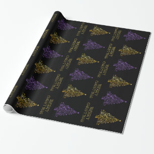 Papel De Presente Estrela de Natal Dourada Roxo Elegante Chic