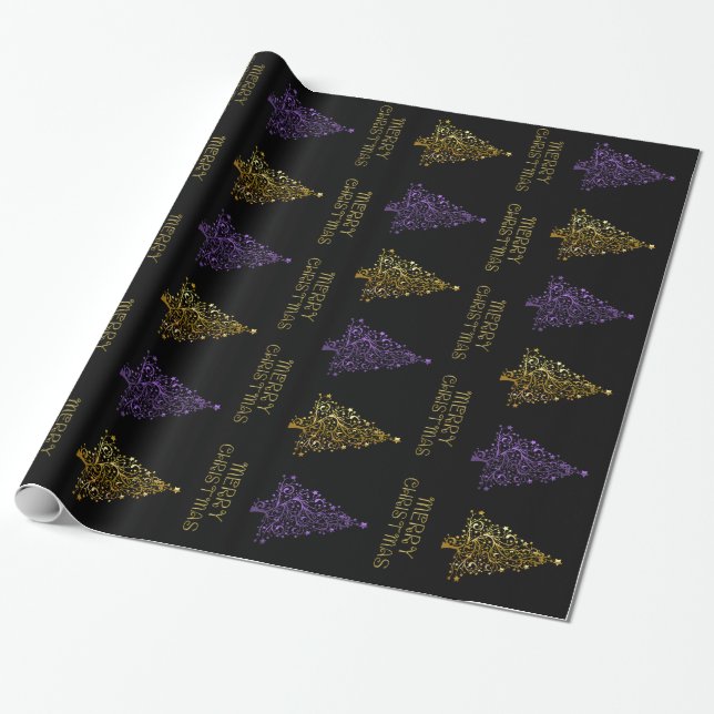 Papel De Presente Estrela de Natal Dourada Roxo Elegante Chic (Desenrolado)