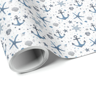 Papel de Presente Estrela do Mar Âncora Náutica Az