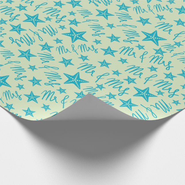 Papel De Presente Estrela do Mar Azul Casal de Verão Casamento Ocean (Ponta)