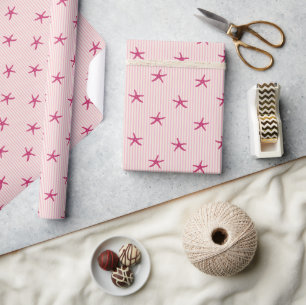 Papel De Presente Estrela-do-Mar Costeira & Faixa Rosa Mediterrâneo